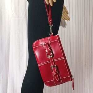 WILSONS LEATHER Red Vintage Smooth Sturdy Silvertone Buckle Wristlet Like New